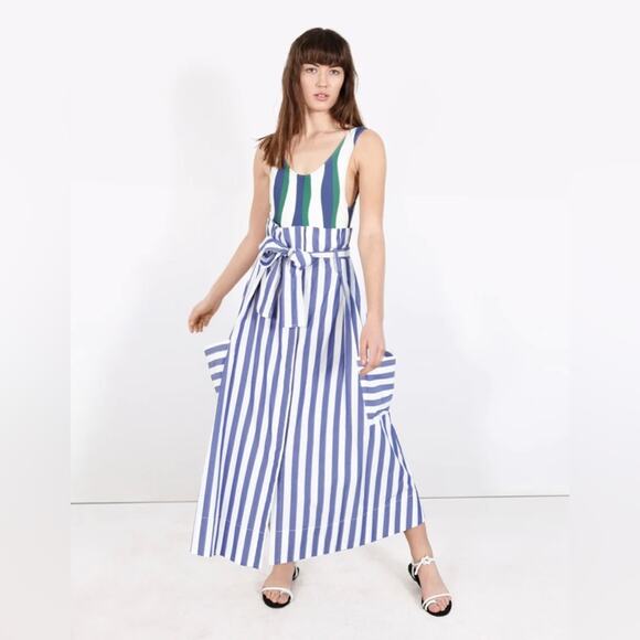 WHIT A-Line Tie Belt Pockets Midi Skirt Architectural Artsy Preppy Stripe Size 4 - Picture 2 of 15